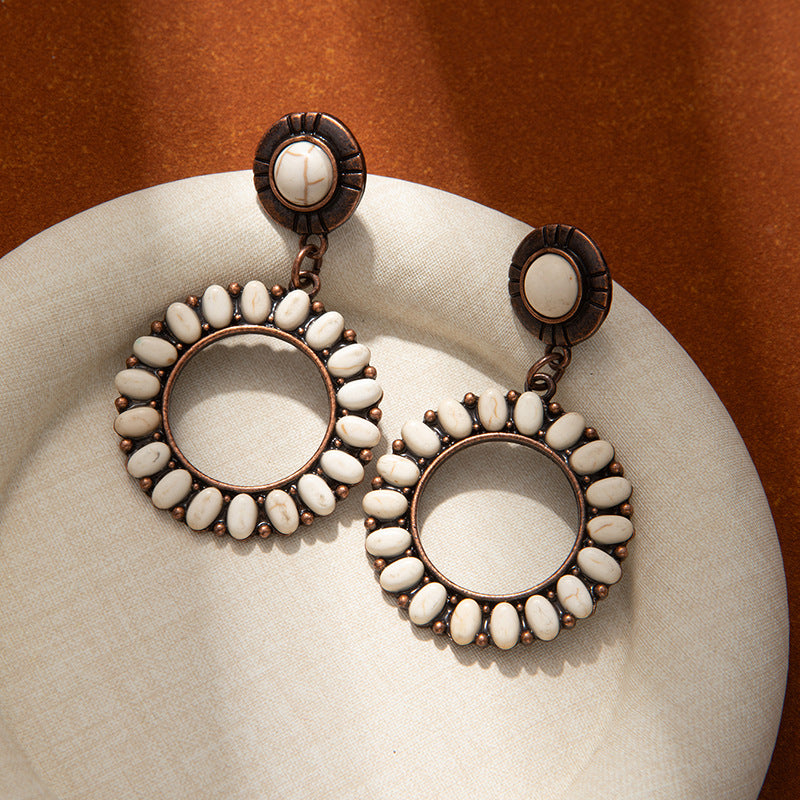 Wholesale Diamond leopard print turquoise earrings bohemian style earrings